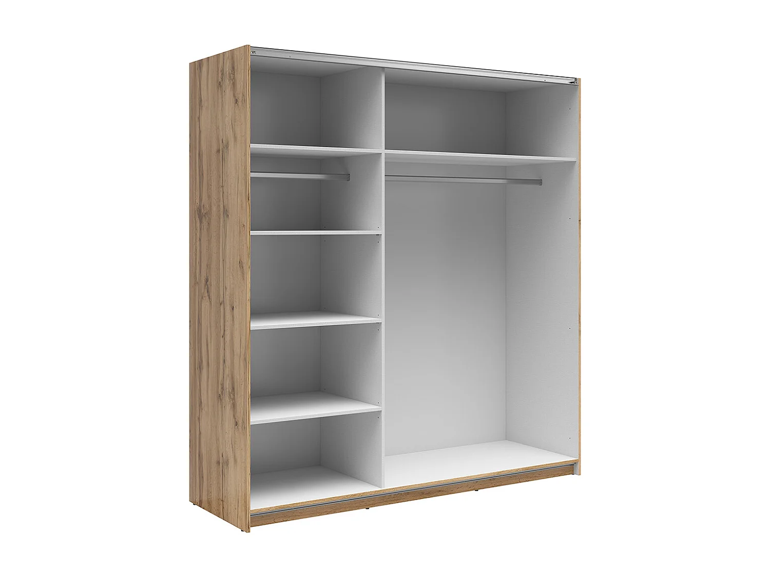 Armoire placard à 2 portes coulissantes dont 1 porte avec miroir coloris Chêne wotan - Longueur 183 x Profondeur 60 x Hauteur 195,5 cm