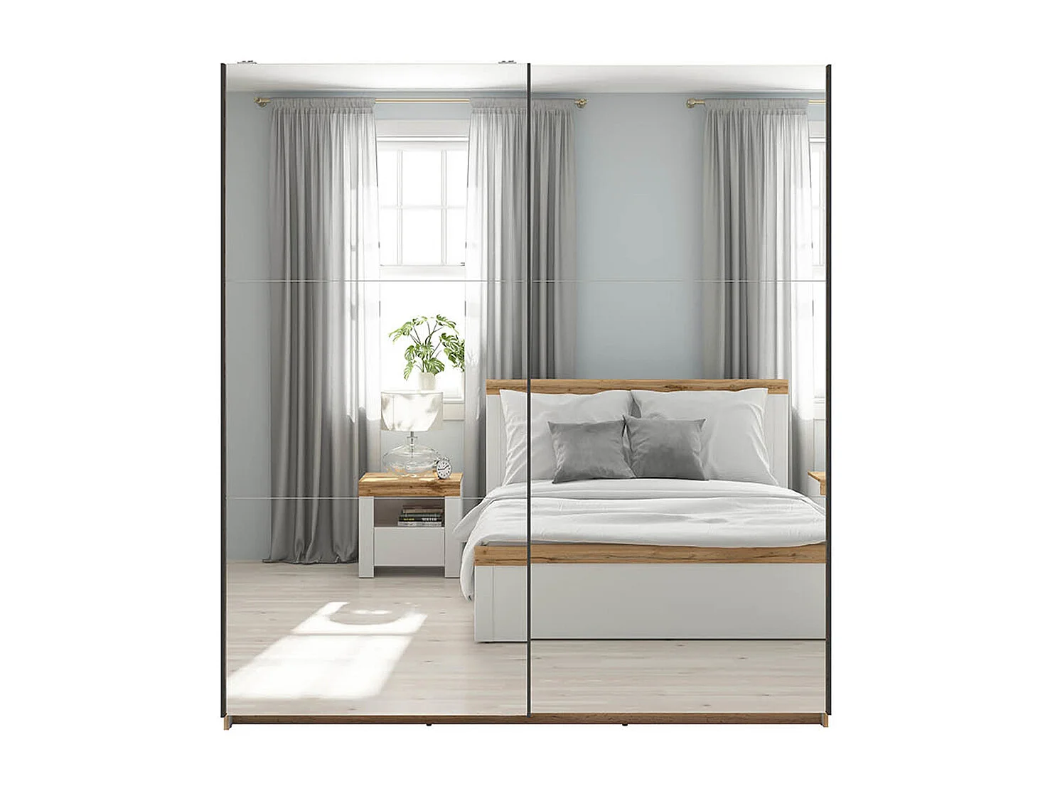 Armoire placard à 2 portes coulissantes avec miroir coloris Chêne wotan - Longueur 183 x Profondeur 60 x Hauteur 195,5 cm
