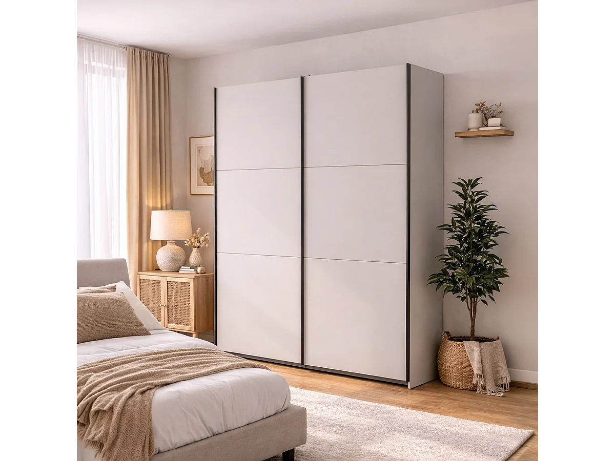 Armoire placard à 2 portes coulissantes coloris Beige Kashmir - Longueur 183 x Profondeur 60 x Hauteur 195,5 cm