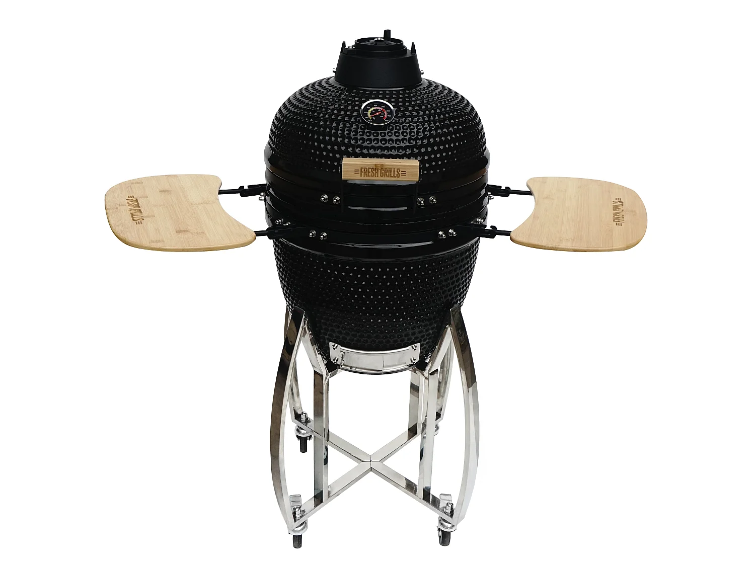 Churrasqueira Kamado Cerâmica 46cm com Suporte em Ferro Fundido – Grelha Inox, Termómetro Integrado, Capa e Acessórios Incluídos, Gama 10–400°C