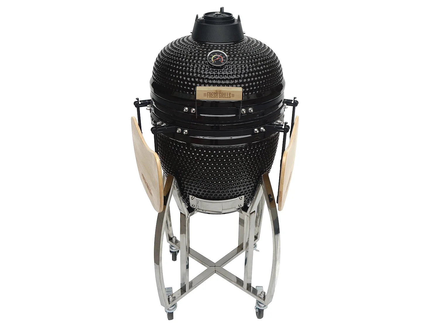 Churrasqueira Kamado Cerâmica 46cm com Suporte em Ferro Fundido – Grelha Inox, Termómetro Integrado, Capa e Acessórios Incluídos, Gama 10–400°C