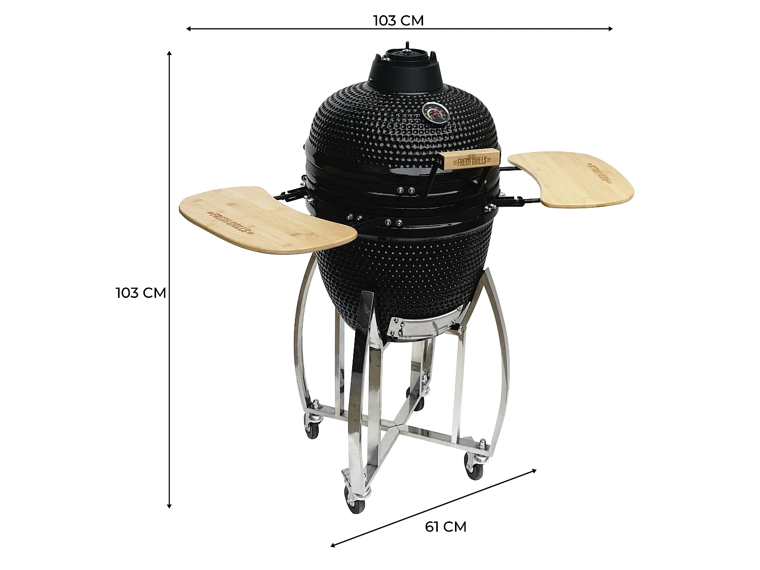 Churrasqueira Kamado Cerâmica 46cm com Suporte em Ferro Fundido – Grelha Inox, Termómetro Integrado, Capa e Acessórios Incluídos, Gama 10–400°C
