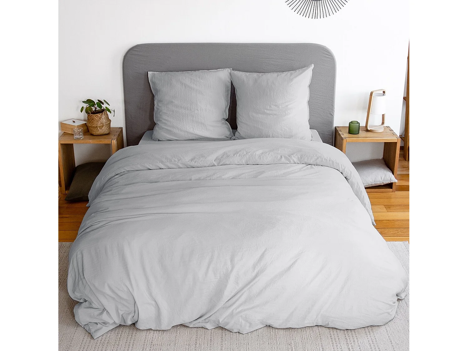 Parure Housse De Couette 100% Polyester Gris Perle