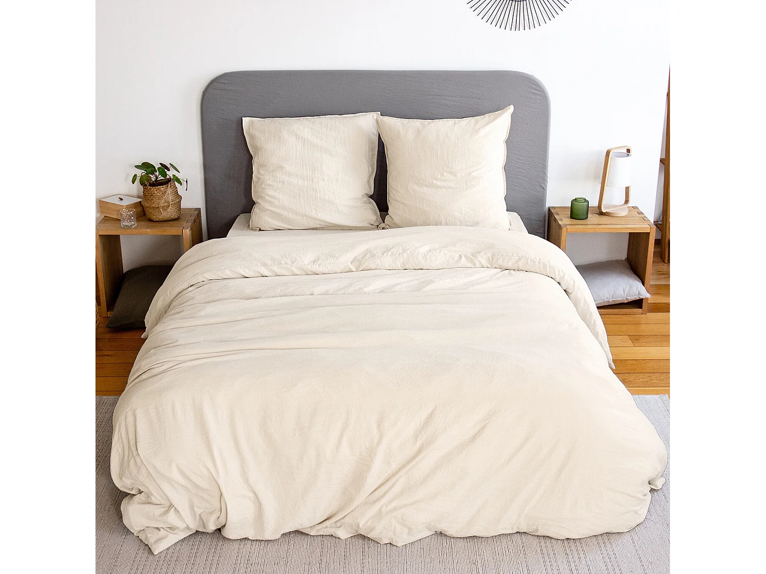 Parure housse de couette 100% polyester beige sable