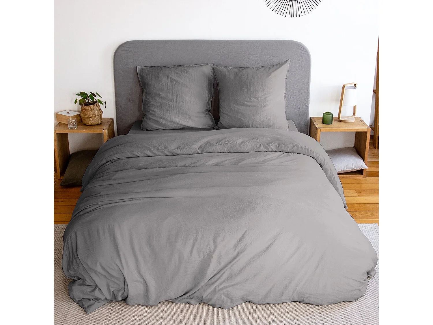 Parure Housse De Couette 100% Polyester Gris Anthracite