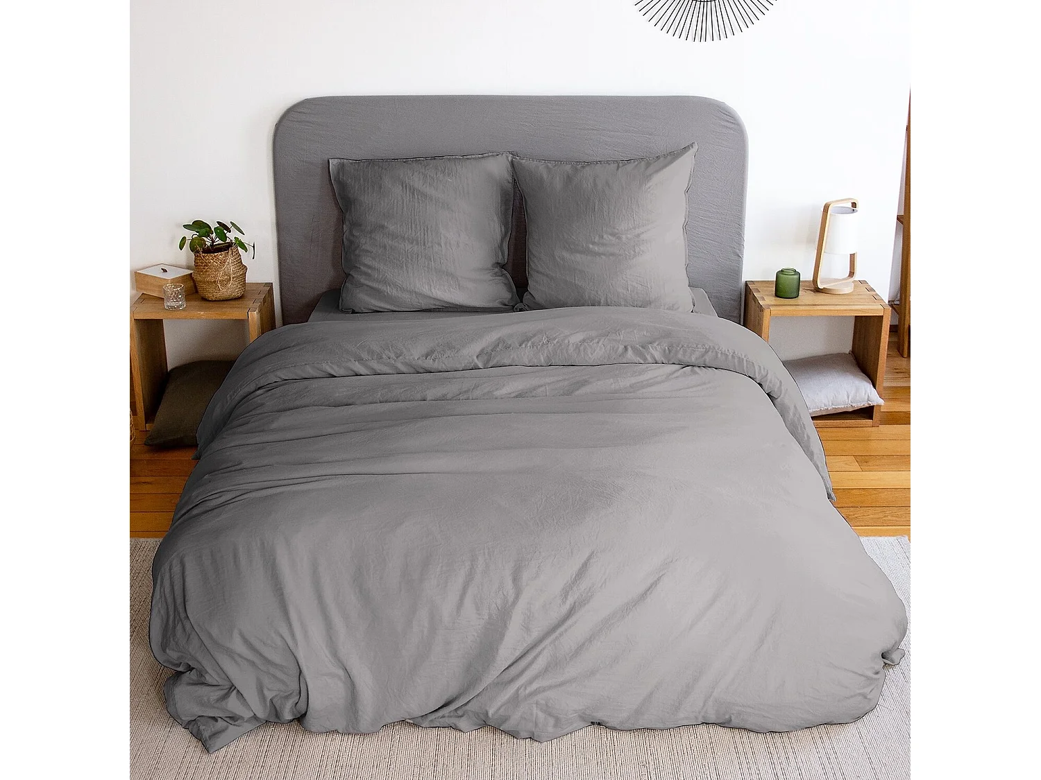 Parure Housse De Couette 100% Polyester Gris Anthracite