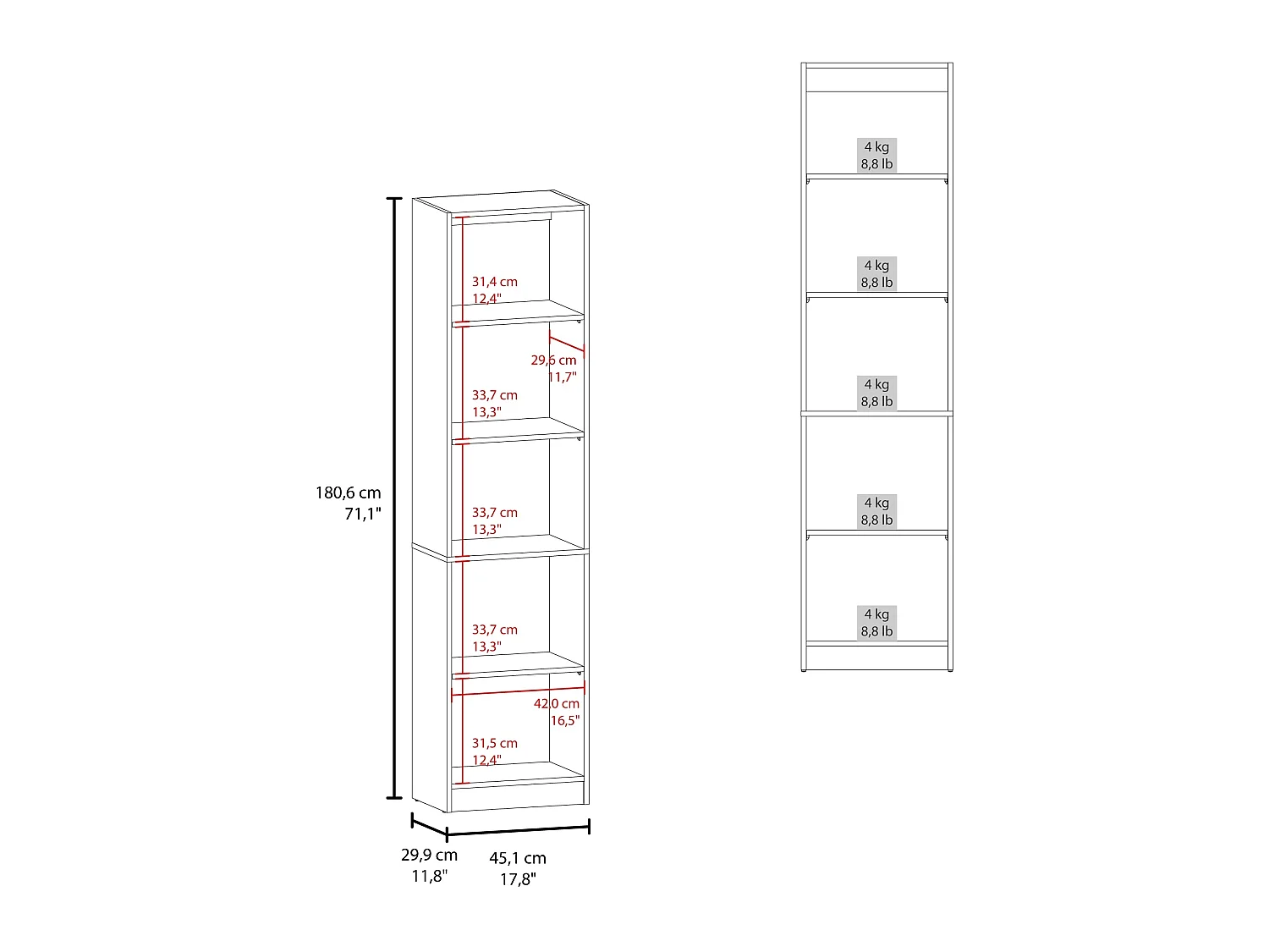 Estante com 5 Prateleiras TuHome Home E M2 182,88 x 45,21 x 29,97 cm