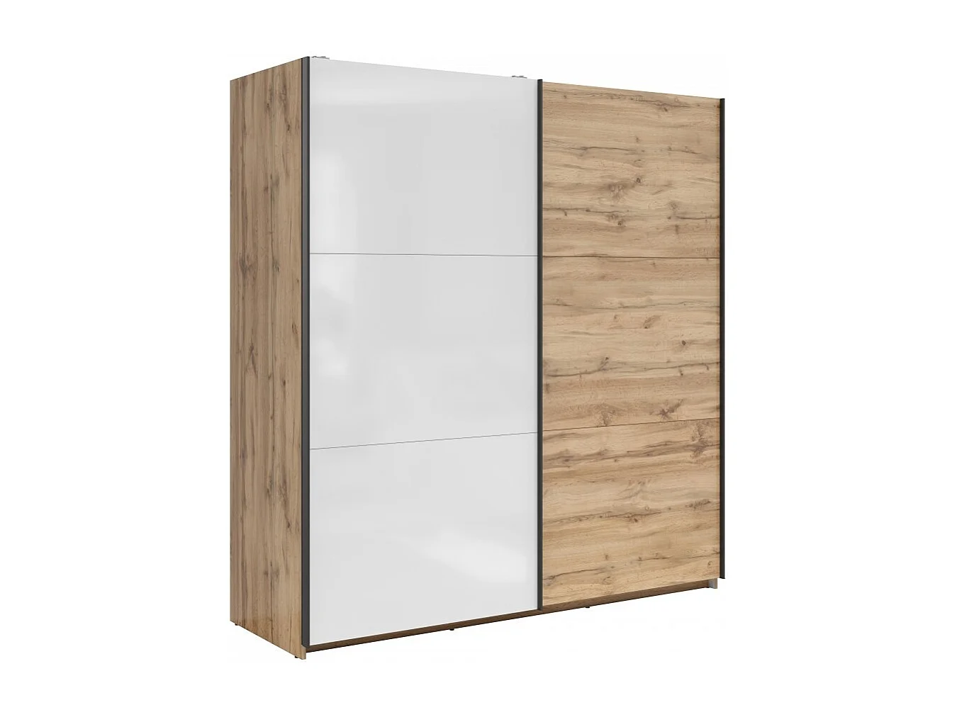 Armoire placard à 2 portes coulissantes coloris Blanc/Chêne wotan - Longueur 183 x Profondeur 60 x Hauteur 195,5 cm