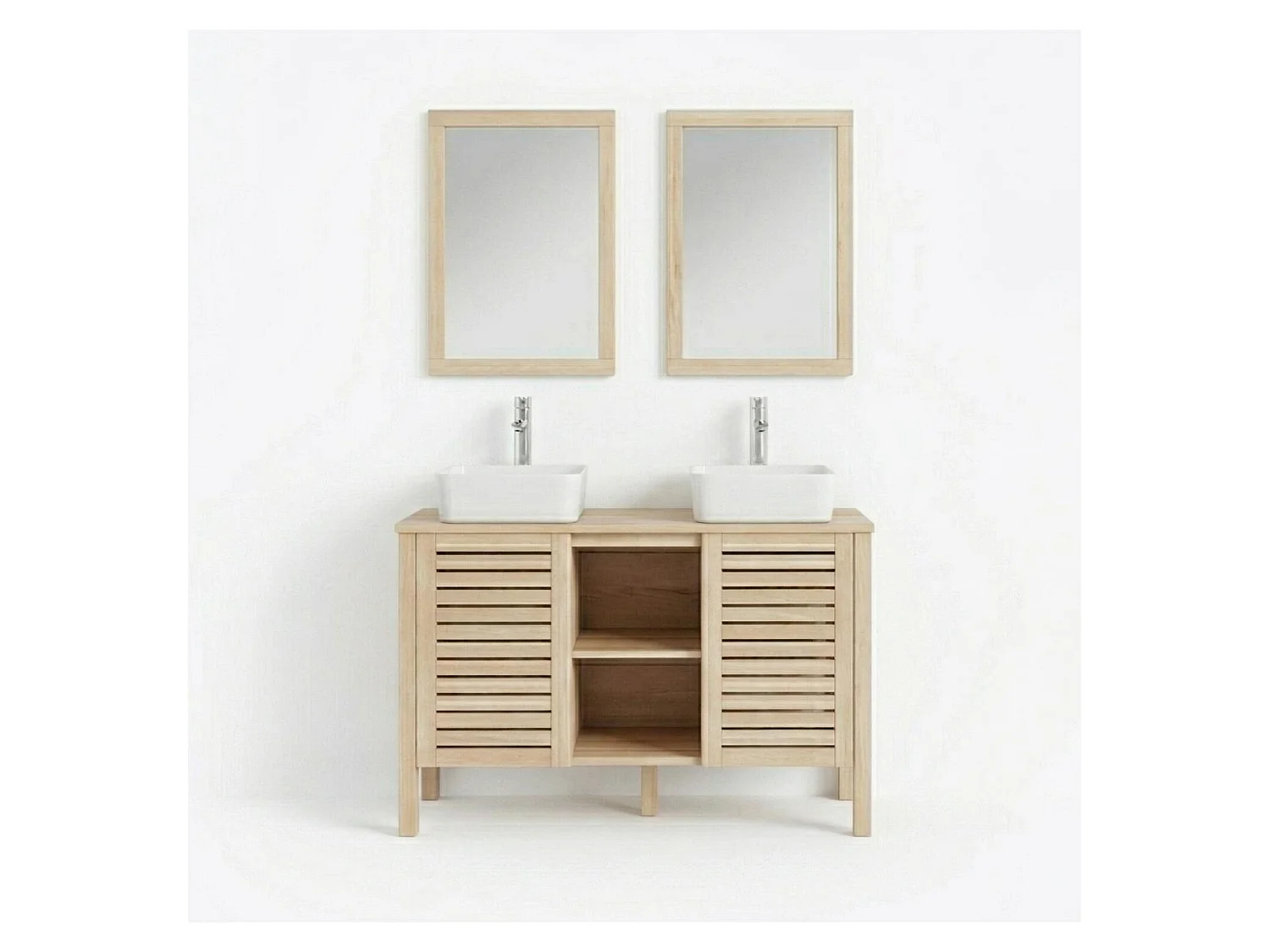 Ensemble TALIX 120cm chêne double vasque, robinets et miroir