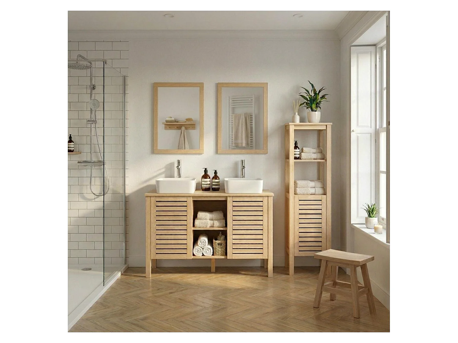 Doppelwaschtisch-Set 120cm Eiche & Keramik TALIX