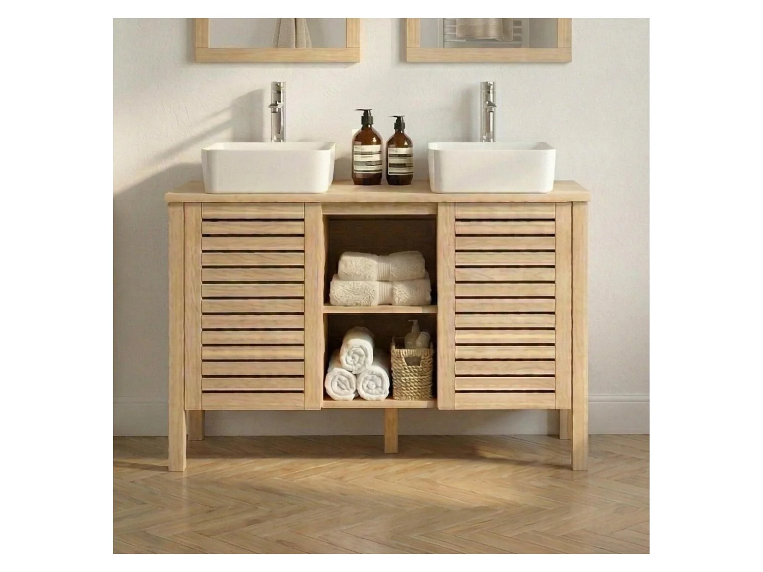 Doppelwaschtisch 120cm Eiche und Chromarmatur TALIX