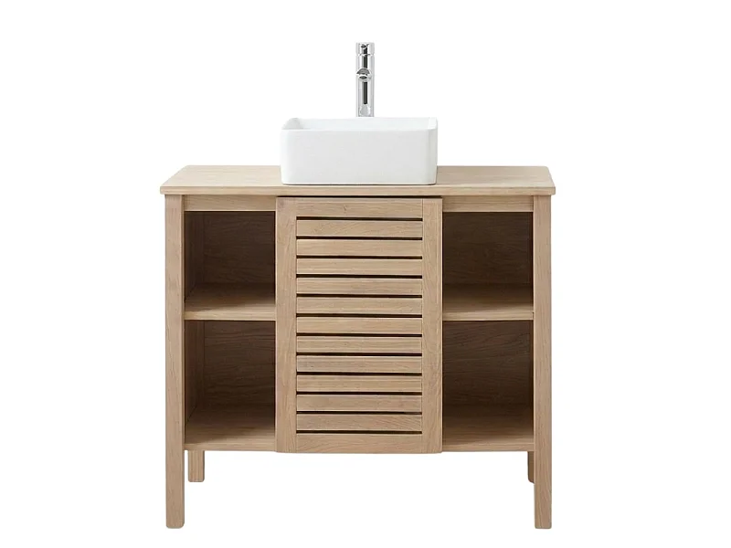 Mueble fregadero TALIX 90cm roble con lavabo y grifo cromo