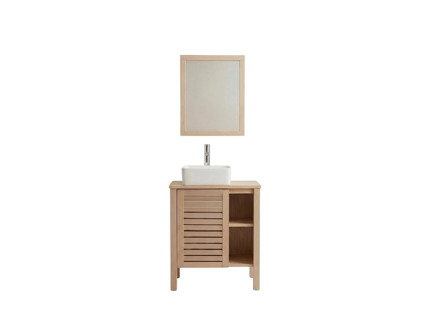 Badset 60cm Eiche, Waschbecken, Armatur und Spiegel TALIX