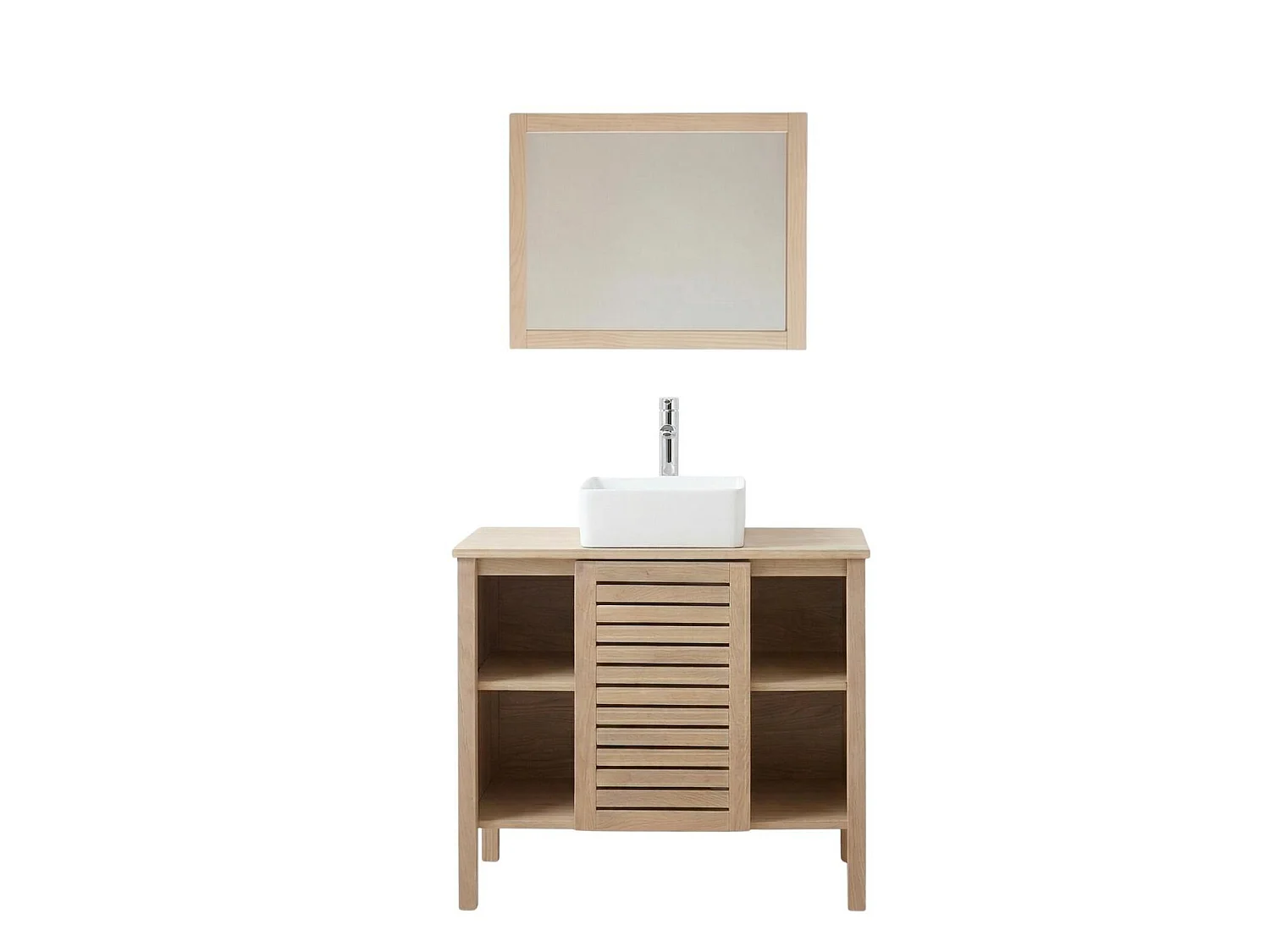 TALIX Badmöbel Set 90cm Eiche inkl Unterschrank Becken Armatur Spiegel