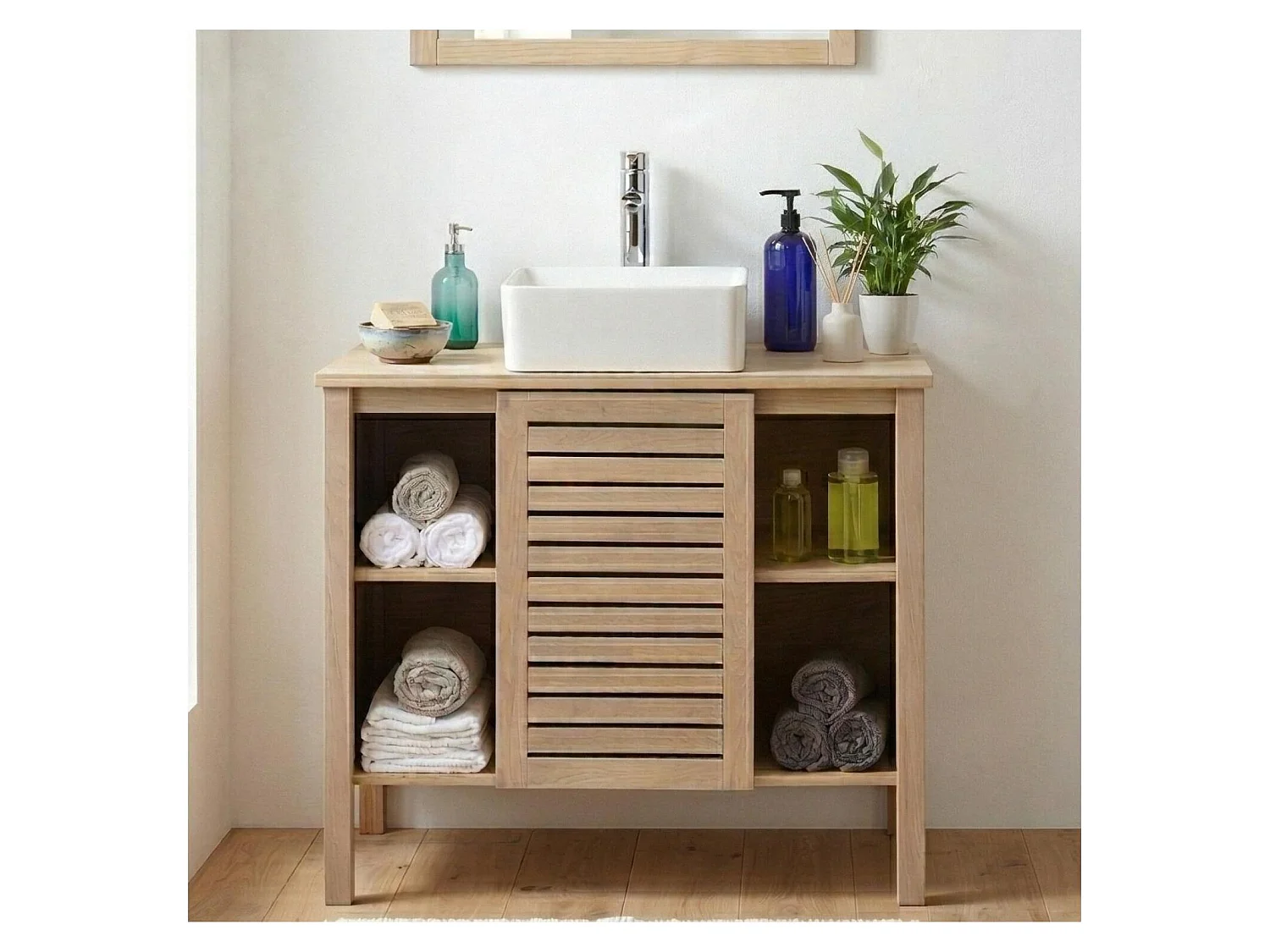 ALIX Waschtisch 90cm Eiche mit quadratischem Keramikbecken
