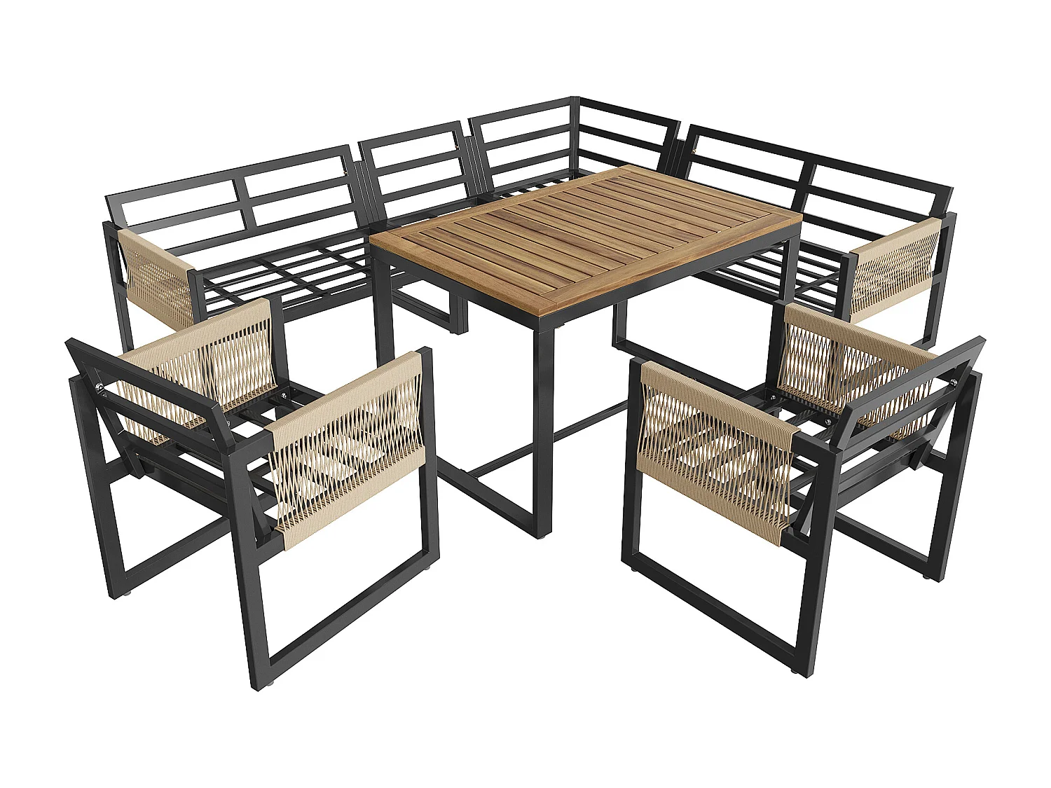 Modulaire tuinset voor 7 tot 8 personen, beige, gemaakt van metaal en polyester, inclusief tafel.