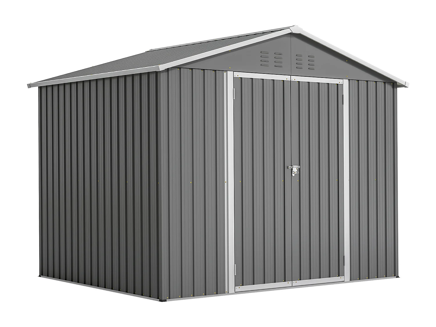 4,13 m² grijze metalen tuinschuur met brede deur en ventilatie
