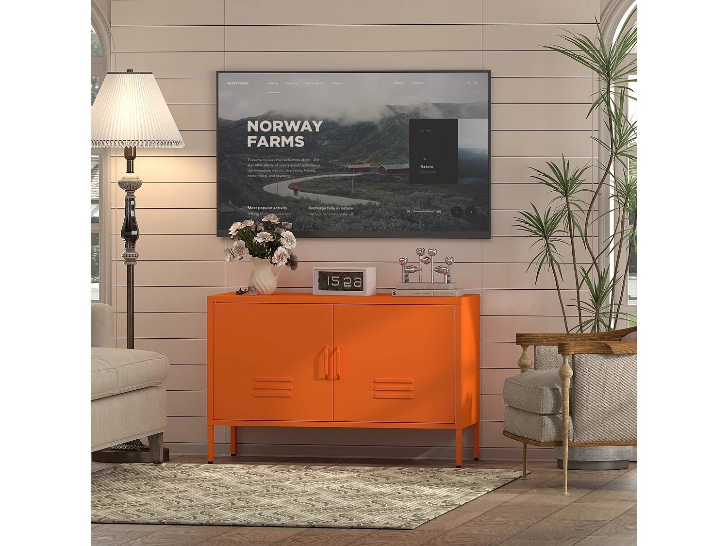 Buffet en acier orange avec étagères réglables 100x40x65 cm