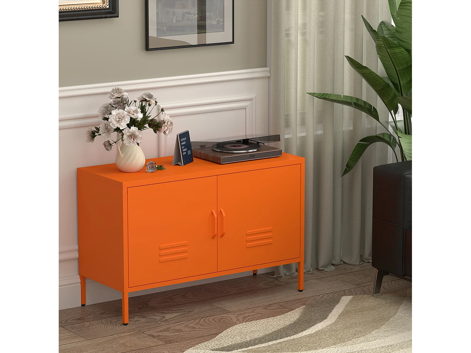 Buffet en acier orange avec étagères réglables 100x40x65 cm