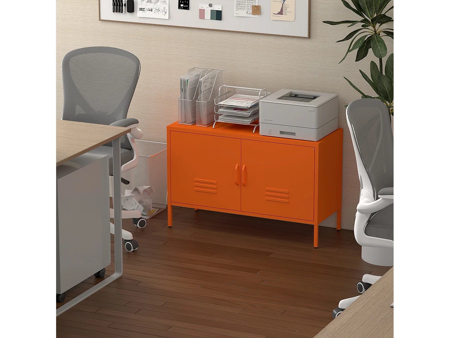 Buffet en acier orange avec étagères réglables 100x40x65 cm