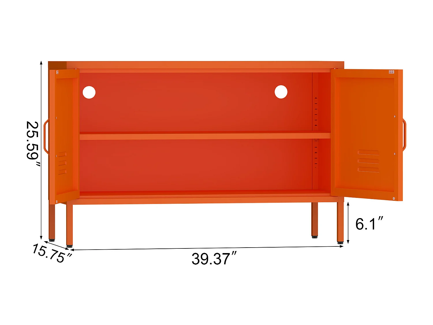 Buffet en acier orange avec étagères réglables 100x40x65 cm