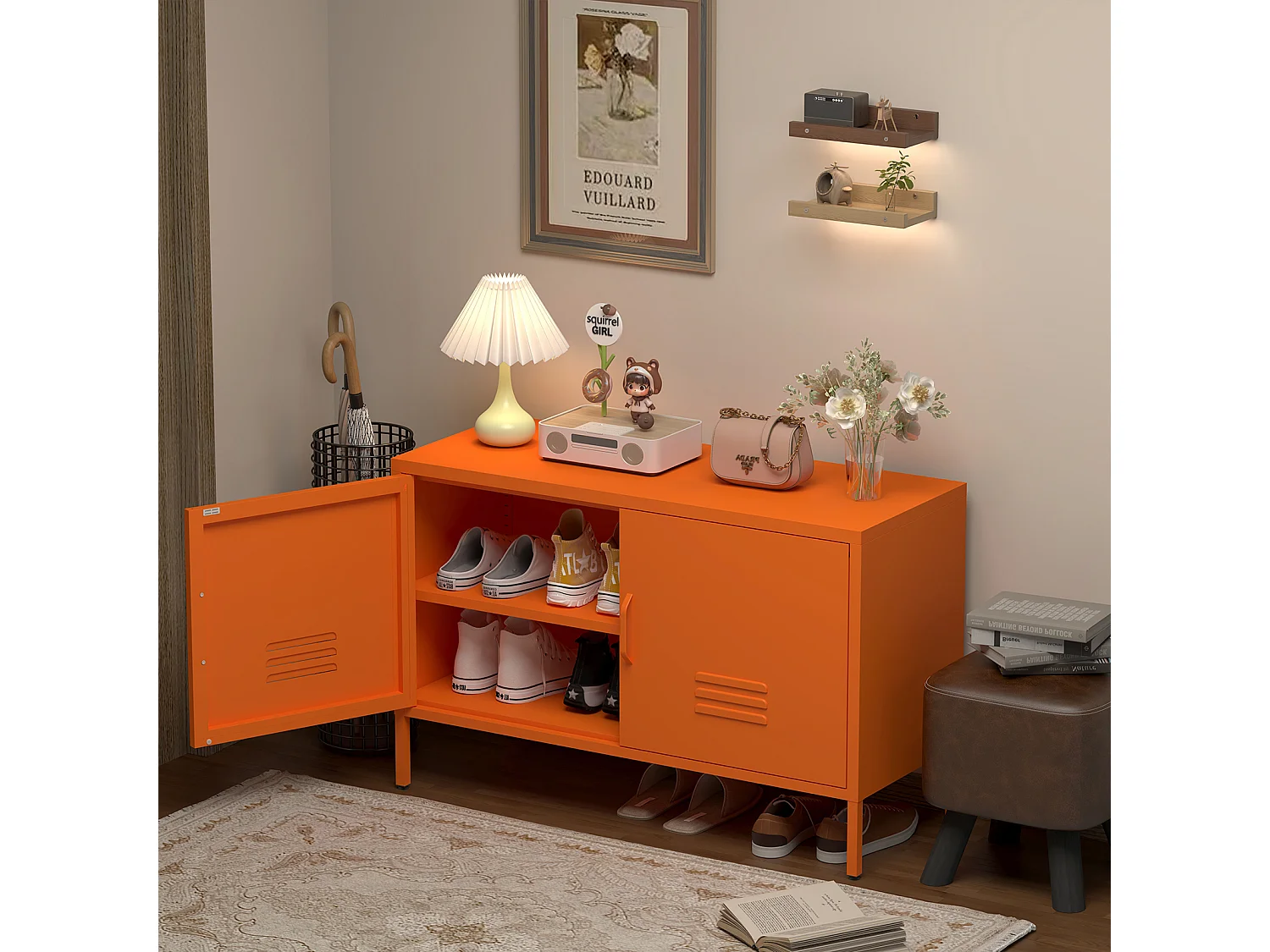 Buffet en acier orange avec étagères réglables 100x40x65 cm