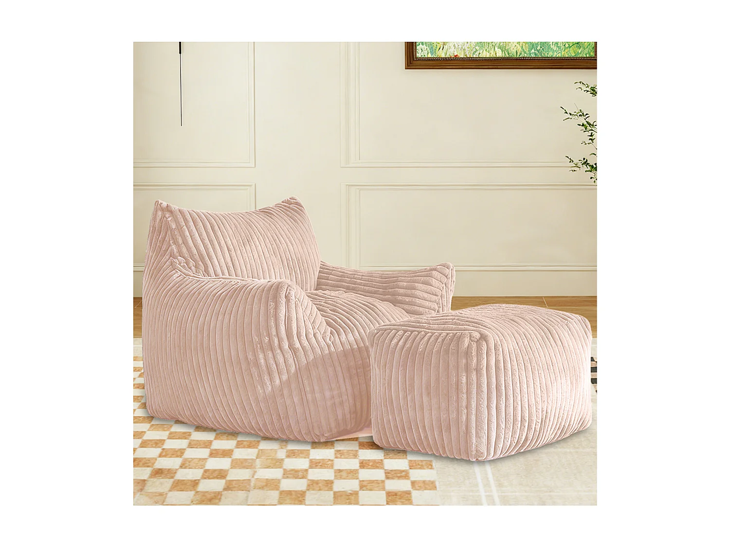 Fauteuil incurvé avec repose-pieds assorti - Tissu Flanelle rose