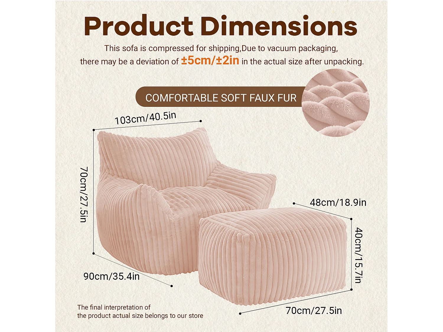 Fauteuil incurvé avec repose-pieds assorti - Tissu Flanelle rose