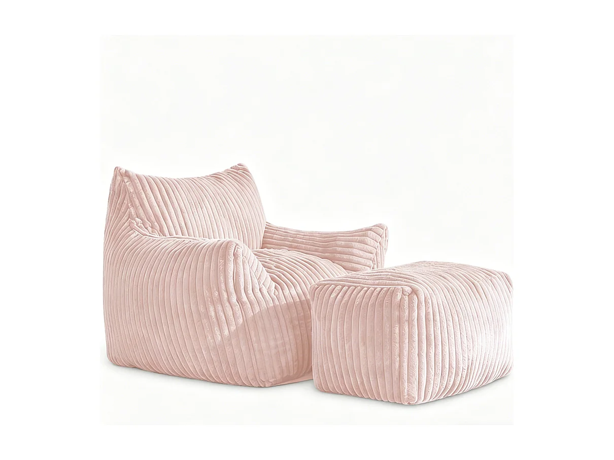 Fauteuil incurvé avec repose-pieds assorti - Tissu Flanelle rose