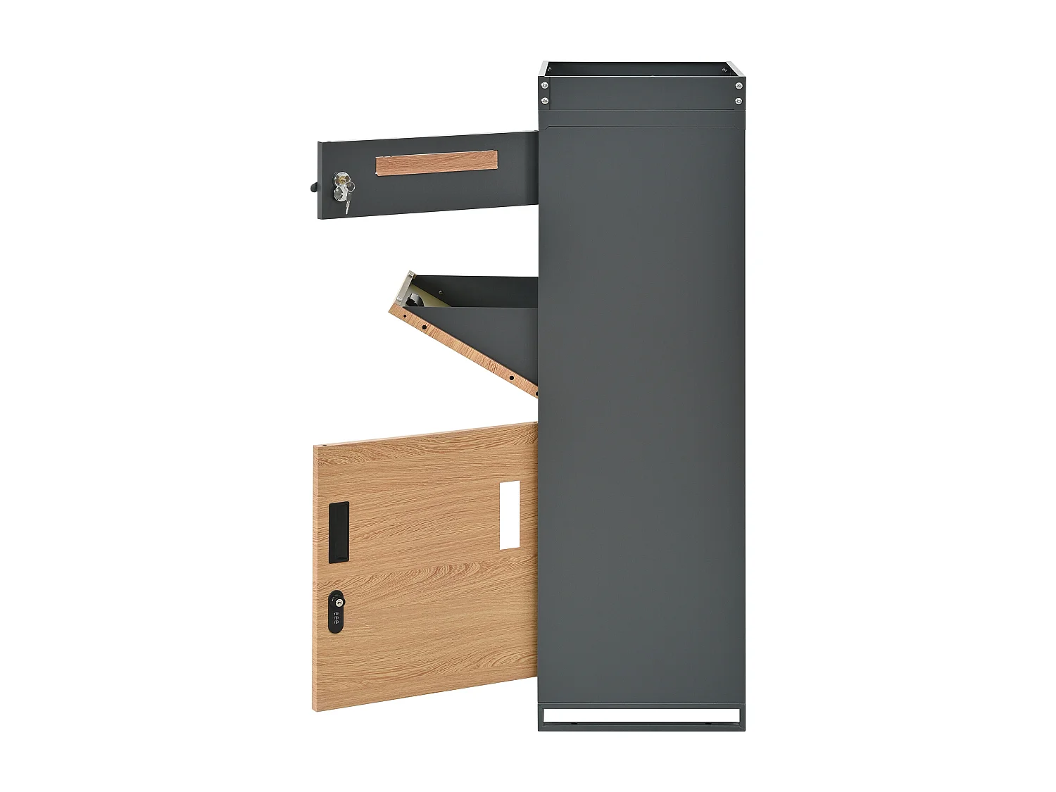 Boîte aux lettres avec serrure à combinaison - Gris et bois