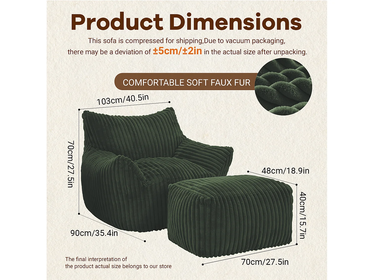 Fauteuil incurvé avec repose-pieds assorti - Tissu Flanelle vert