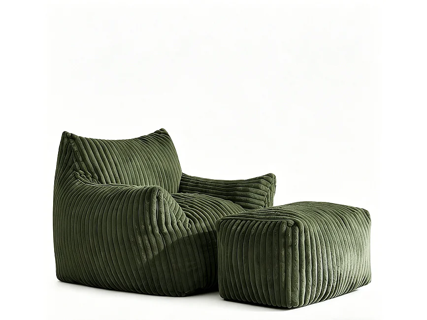 Fauteuil incurvé avec repose-pieds assorti - Tissu Flanelle vert