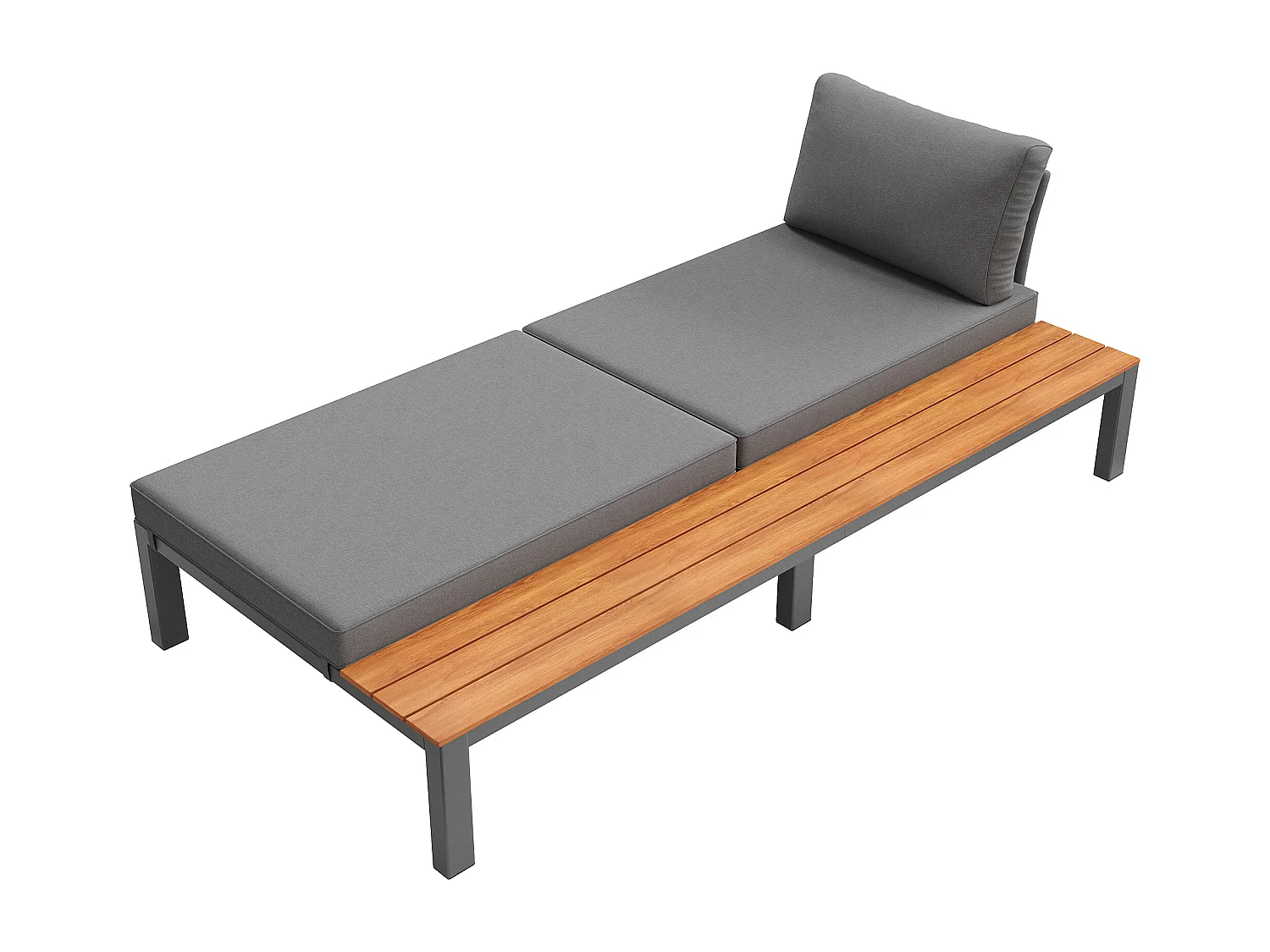 Salon de jardin modulaire 4-6 places en bois et métal avec 2 tables et coussins - Gris