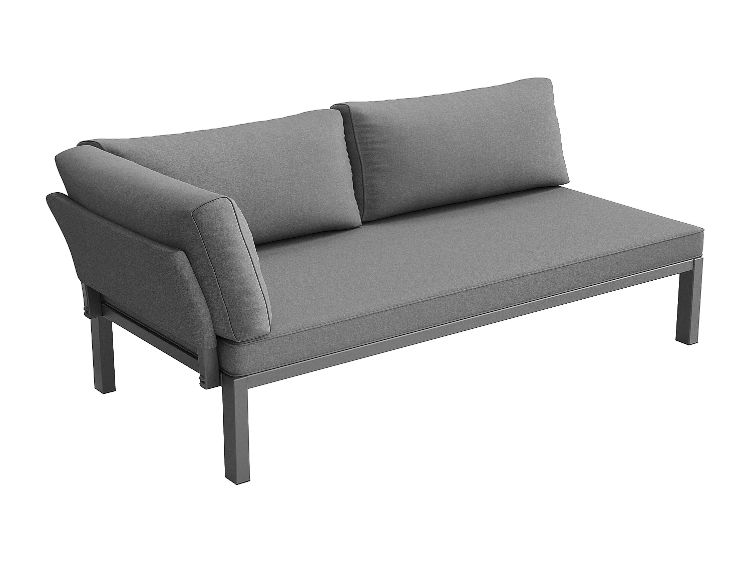 Salon de jardin modulaire 4-6 places en bois et métal avec 2 tables et coussins - Gris