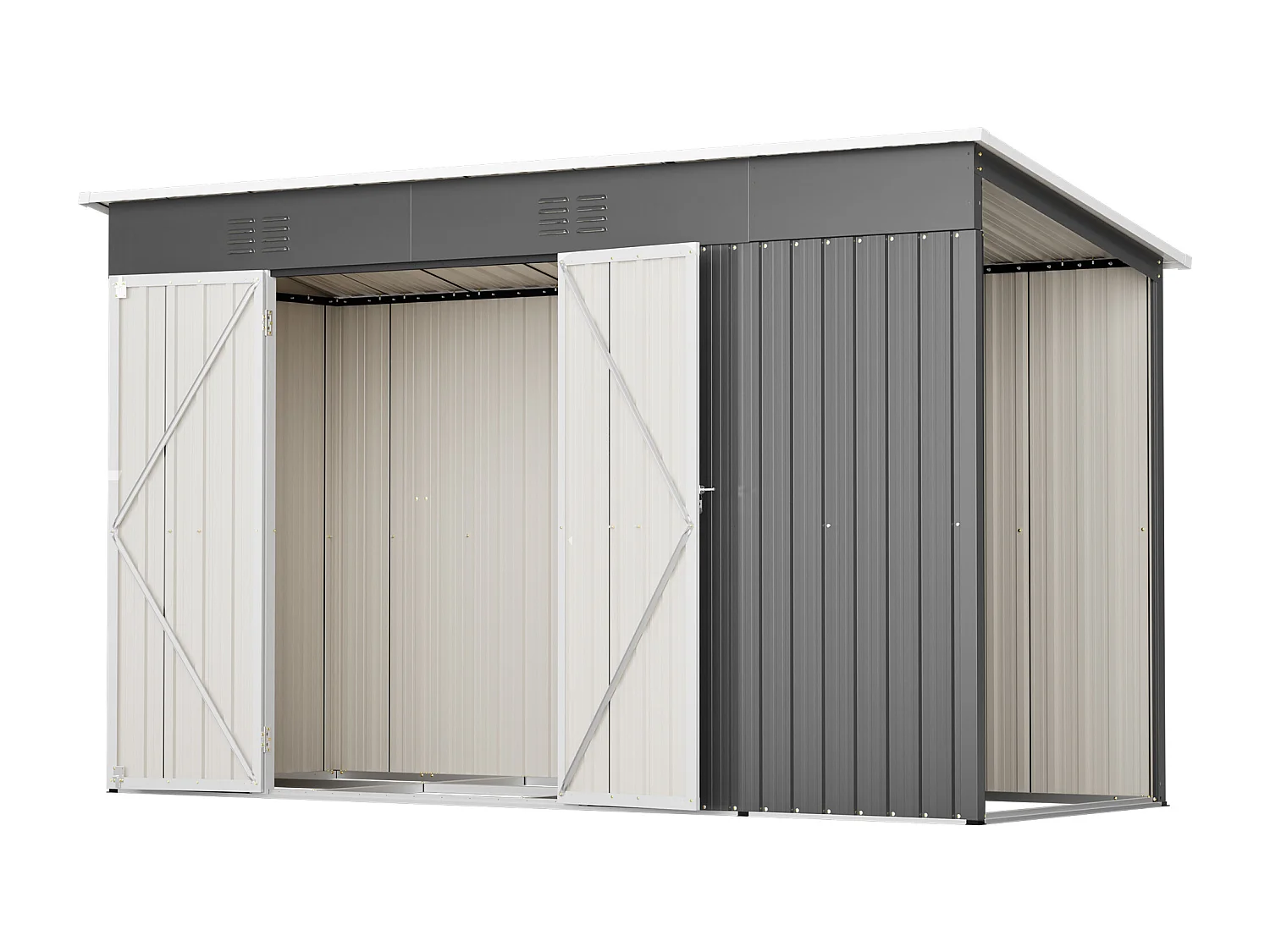 Abri de jardin en métal gris 3.33 m² avec double porte verrouillable
