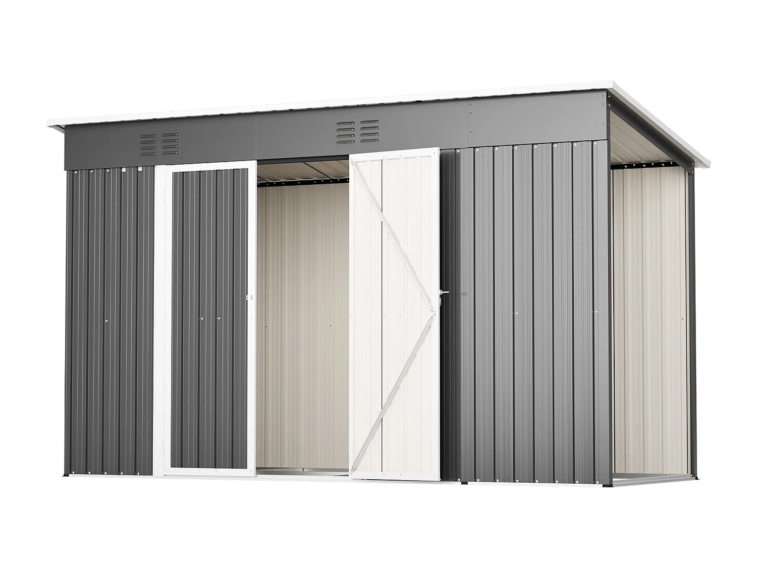 Abri de jardin en métal gris 3.33 m² avec double porte verrouillable