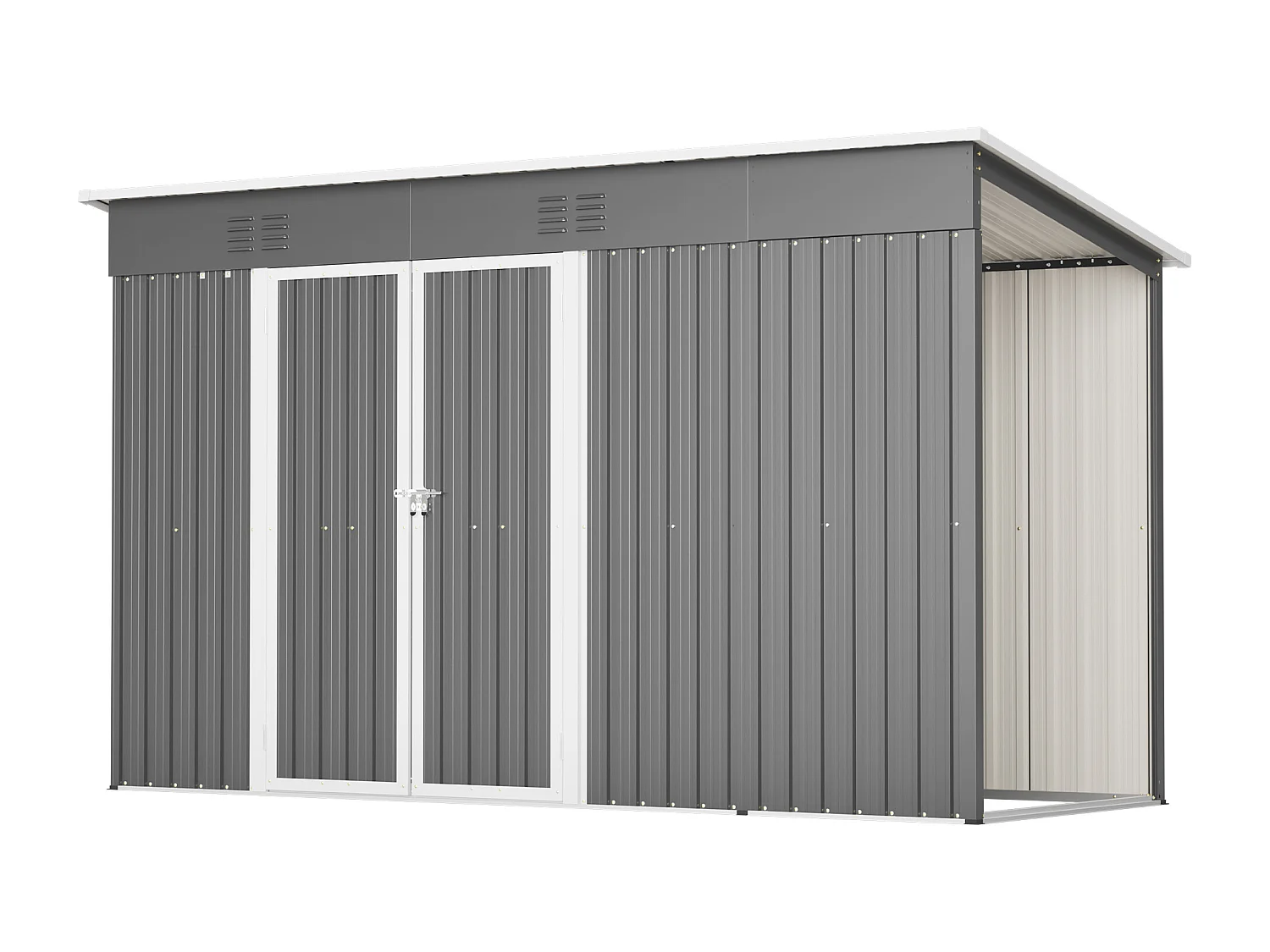 Abri de jardin en métal gris 3.33 m² avec double porte verrouillable