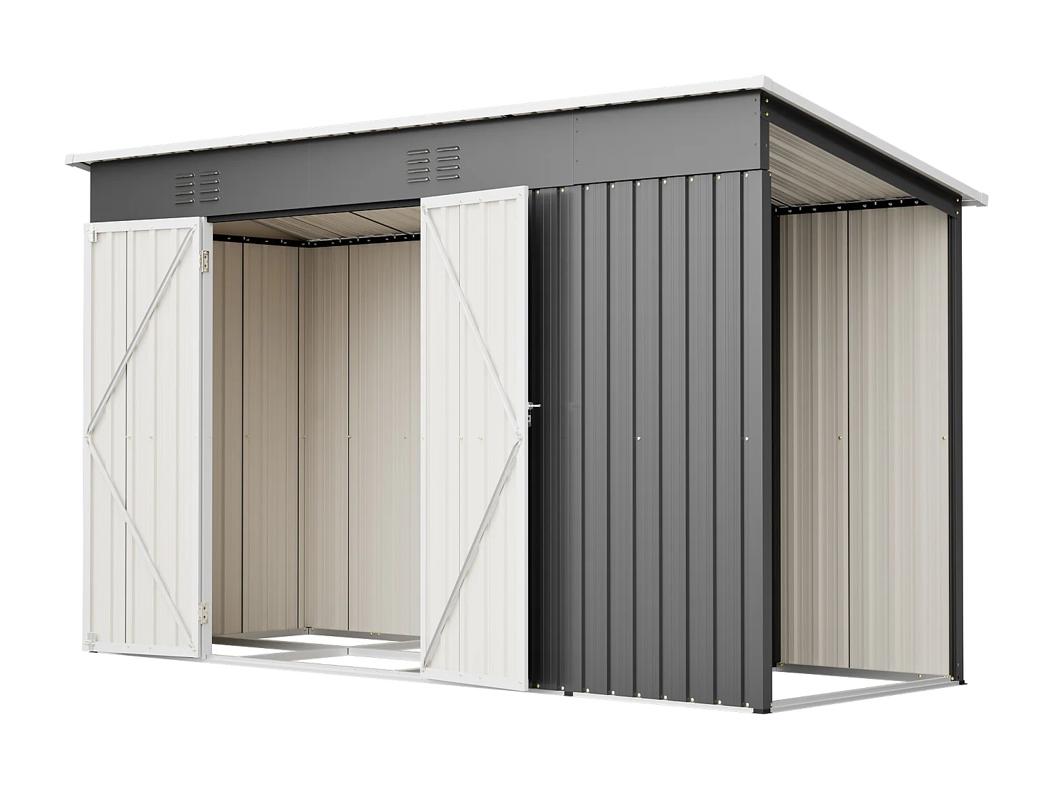 Abri de jardin en métal gris 3.33 m² avec double porte verrouillable