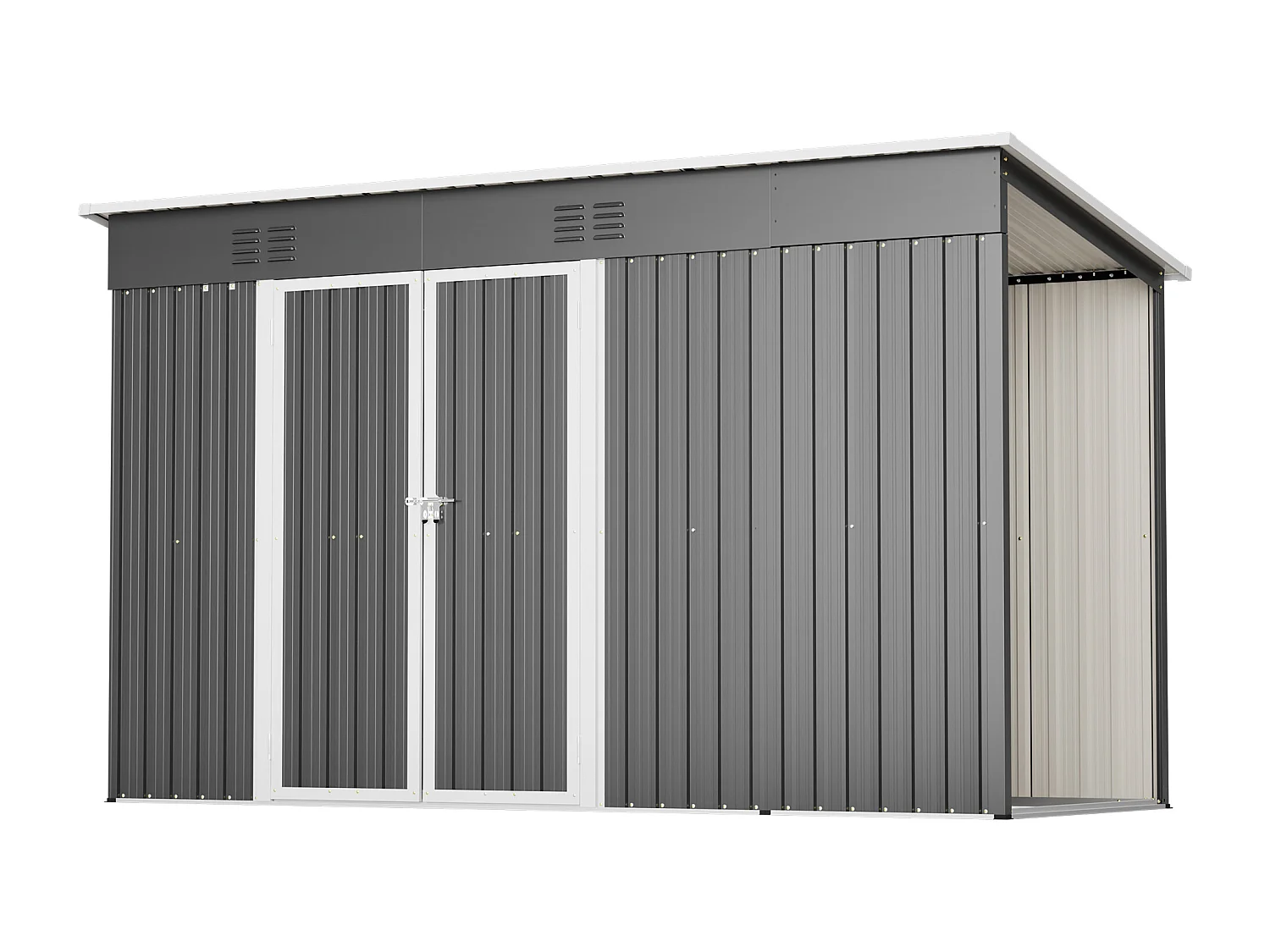 Abri de jardin en métal gris 3.33 m² avec double porte verrouillable