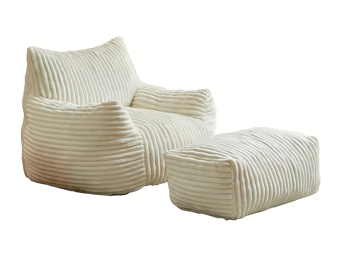 Gebogen fauteuil met bijpassende voetensteun - Witte flanellen stof