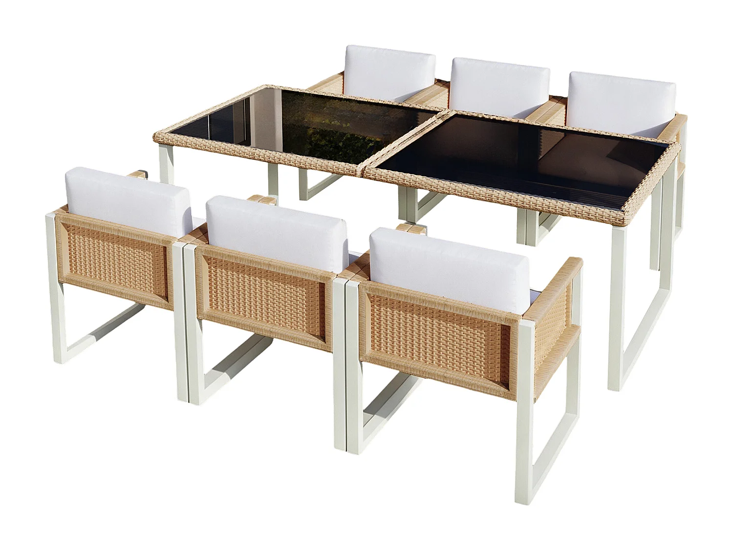 Salle à manger de jardin en polyrotin : la table L.170 cm + 6 chaises - Blanc