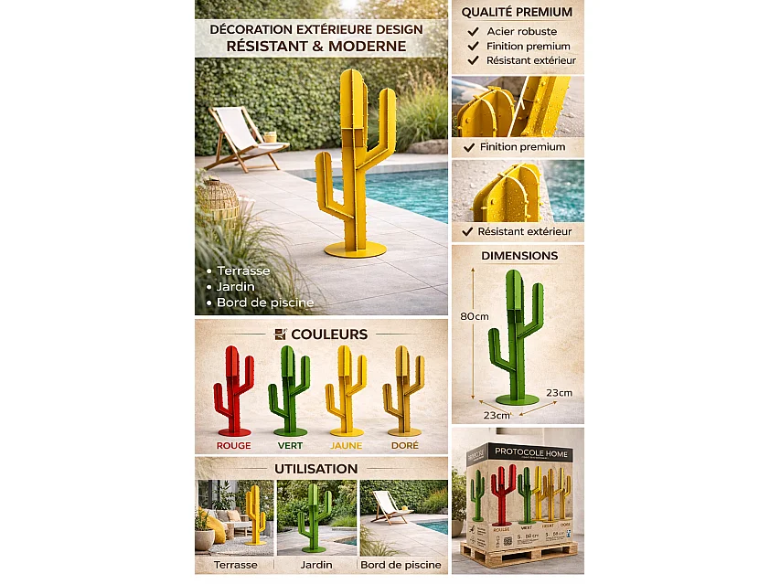 Cactus décoratif extérieur en acier 2 mm - Sculpture design jardin et terrasse