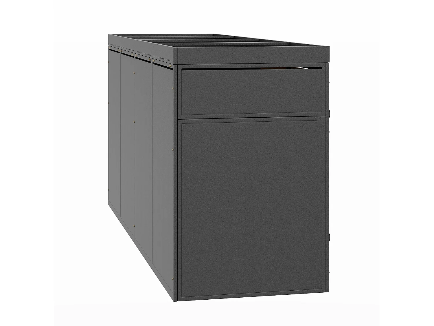 Viervoudige bakkenbehuizing 120–240 L met plantenbak - Grijs staal met houtlook
