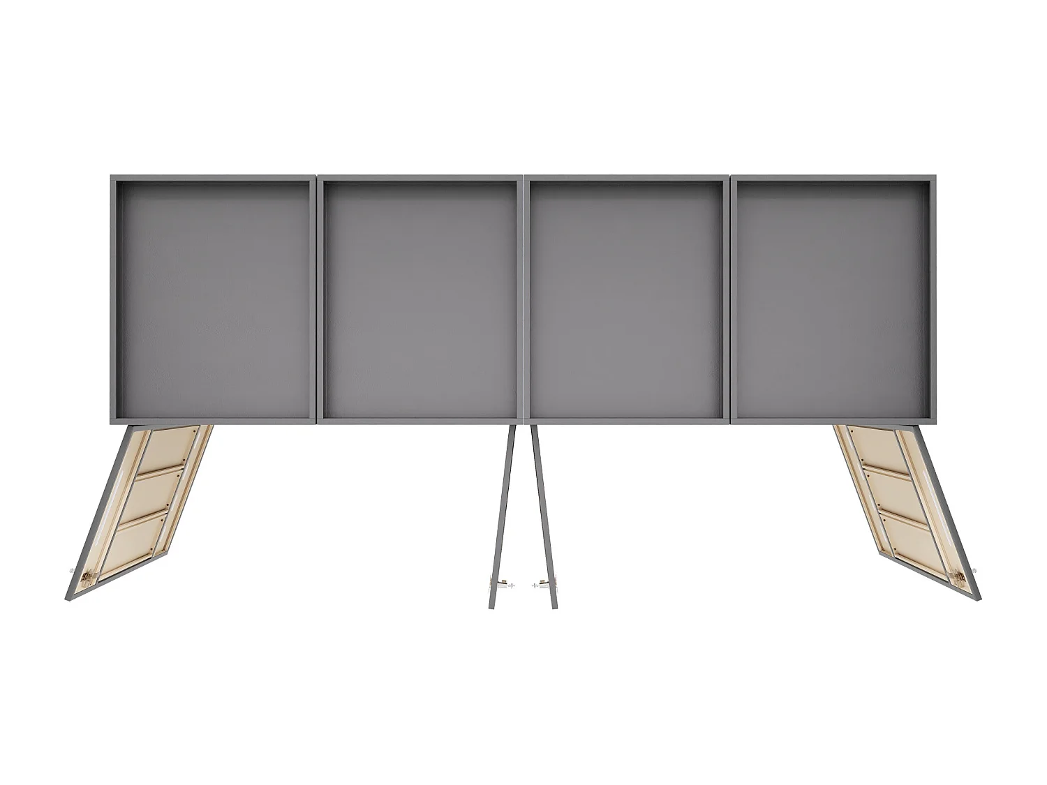 Viervoudige bakkenbehuizing 120–240 L met plantenbak - Grijs staal met houtlook