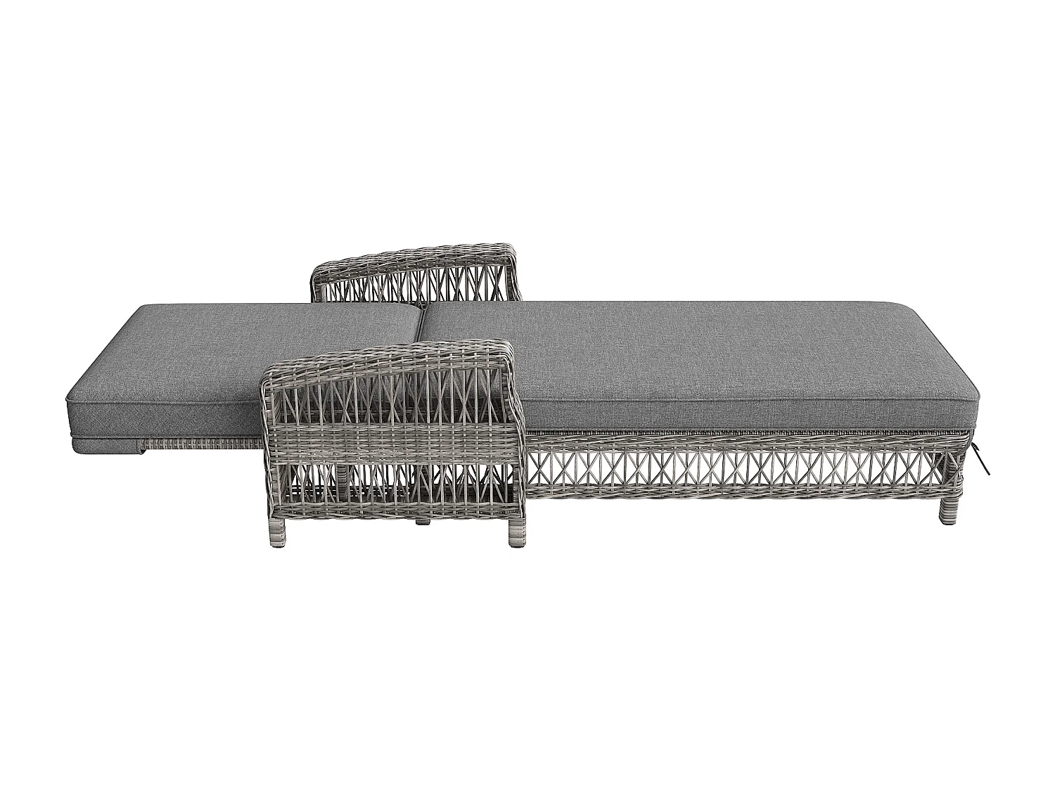 Set di 2 lettini prendisole in rattan con schienale regolabile e cuscino removibile - Grigio