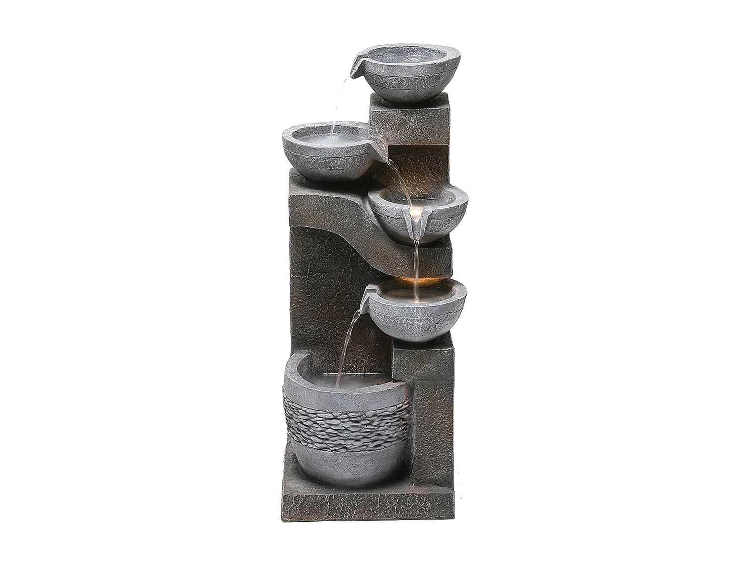 Fonte de resina para exterior com LED - H 77,5 - Aparência de pedra cinzenta