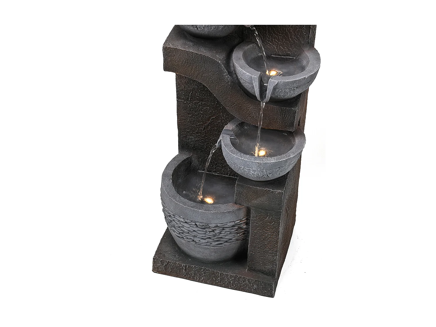 Fonte de resina para exterior com LED - H 77,5 - Aparência de pedra cinzenta