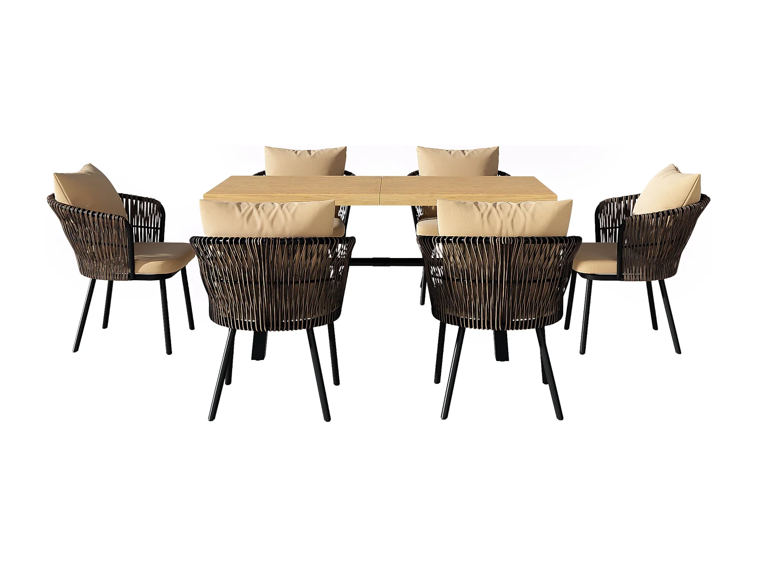 Salle à manger de jardin : la table L.150 cm et 6 chaises - Kaki et naturel