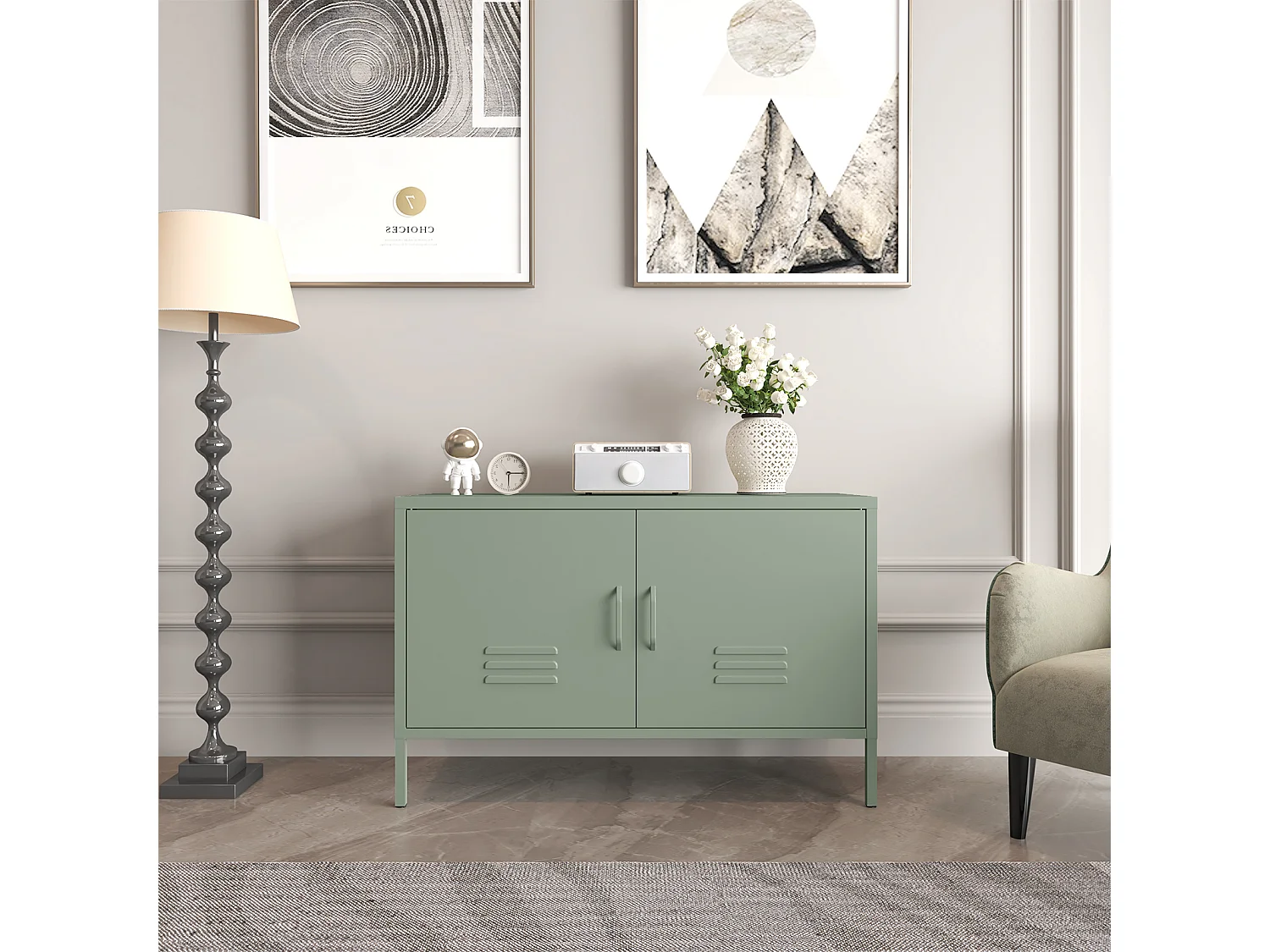 Buffet en acier vert avec étagères réglables 100x40x65 cm