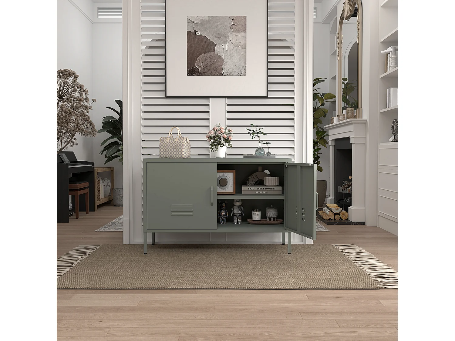 Buffet en acier vert avec étagères réglables 100x40x65 cm